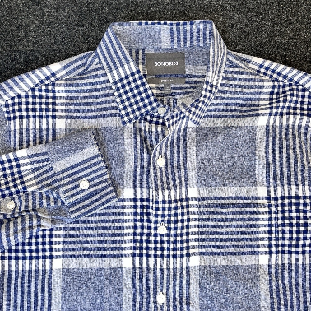 Bonobos Blue Plaid Long Sleeve Button‎ Up Shirt Light Flannel Mens M